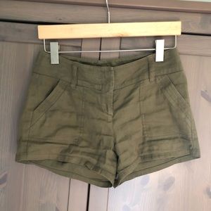 Theory Green Linen Shorts